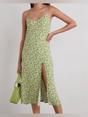 Reformation Olive Green Floral Slip Maxi Dress